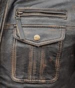 Distressed Cafe Racer Biker Jacket In Brown Leather - Image 4