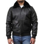 Men’s Artificial Leather Fur Bomber Jacket