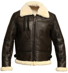 Men's Brown B3 Flight Leather Jacket With PU Fur Shearling Lining - Image 3