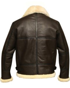 Men's Brown B3 Flight Leather Jacket With PU Fur Shearling Lining - Image 2