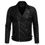 Black Leather Biker Men’s Cross Zipper Jacket