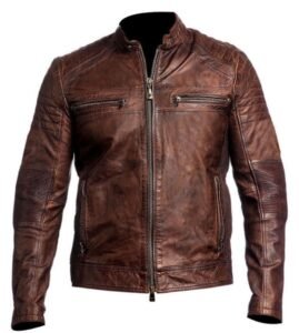 Men’s Distressed Cafe Racer Leather Jacket Brown