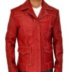 Shirt Collar Red Leather Jacket