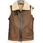Genuine Leather Brown Fur Collar Vest - Image 2