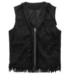 Genuine Leather Black Fringe Vest