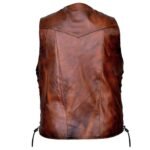 Open Collar Brown Leather Vest Men's - Image 3