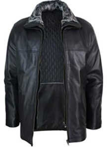 Men’s Fur Lined Double Zip Leather Jacket In Black