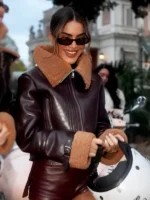 Camila Coelho Elba Brown Leather Jacket