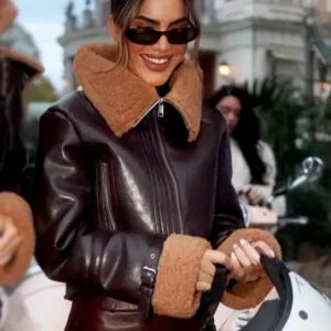 Camila Coelho Elba Brown Leather Jacket