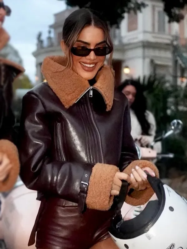 Camila Coelho Elba Brown Leather Jacket