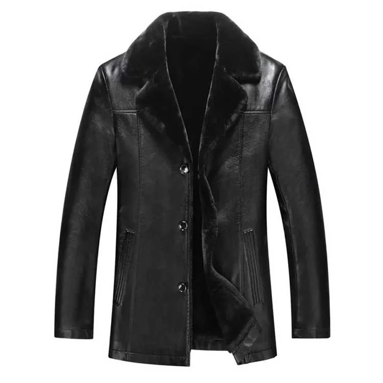 Real Leather Fur Aviator Black Lapel Collar Coat