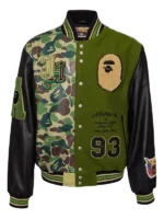 Jeff Hamilton Camo Wool and Leather Bomber Varsity Jacket