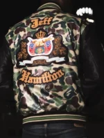 Jeff Hamilton Camo Wool and Leather Bomber Varsity Jacket