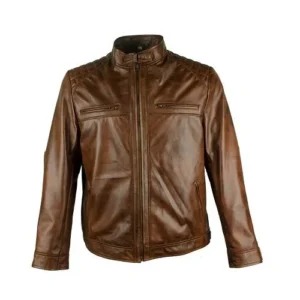 Men’s Light Brown Leather Jacket In Cafe Racer