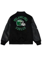 NFL-2025-Champions-Philadelphia-Eagles-Unisex-Black-Leather-and-Wool-Varsity-Jacket