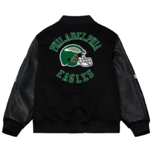 NFL-2025-Champions-Philadelphia-Eagles-Unisex-Black-Leather-and-Wool-Varsity-Jacket