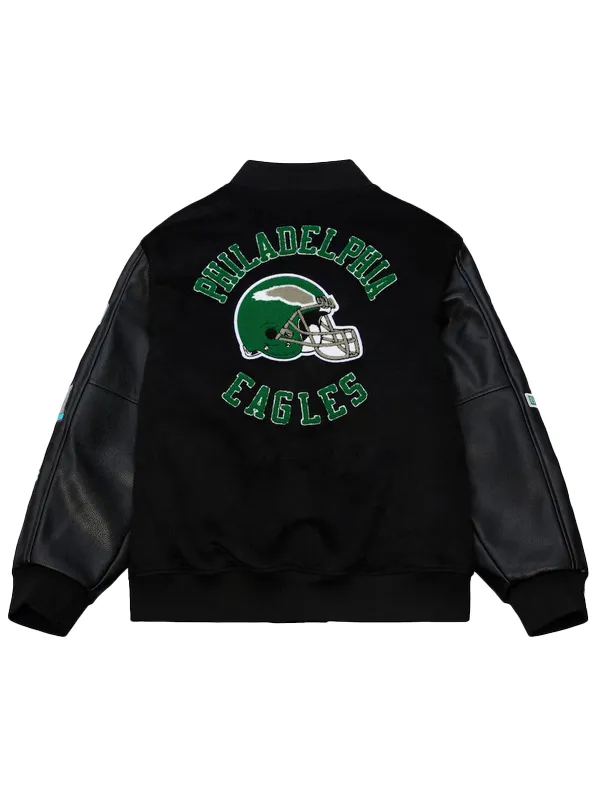 NFL-2025-Champions-Philadelphia-Eagles-Unisex-Black-Leather-and-Wool-Varsity-Jacket