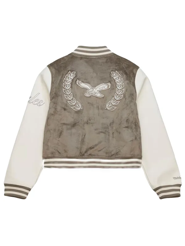 National-Football-League-2025-Philadelphia-Eagles-Tan-Suede-Cropped-Varsity-Jacket