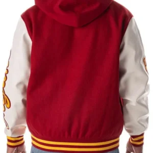 University-of-Southern-California-Red-and-White-Wool-Unisex-Hooded-Varsity-Bomber-Jacket