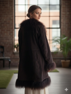 Women's-Dark-Brown-Suede-Leather-Mongolian-Fur-Penny-Lane-Coat