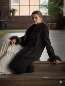 Womens-Dark-Brown-Suede-Leather-With-Mongolian-Fur-Penny-Lane-Coat