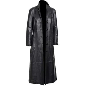 Women’s Leather Long Shirt Collar Coat