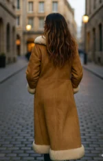 Women's Brown Shearling Suede Leather Trench Coat