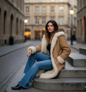 Women’s Brown Shearling Suede Trench Coat