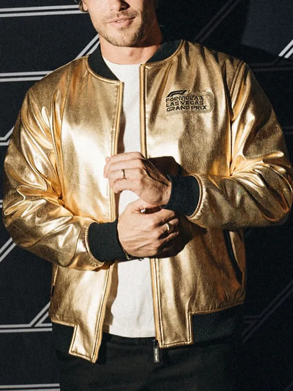 Formula-1-Las-Vegas-Grand-Prix-Gold-Bomber-Leather-Jacket