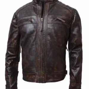 Mens Brown Waxed Black Café Racer Jacket