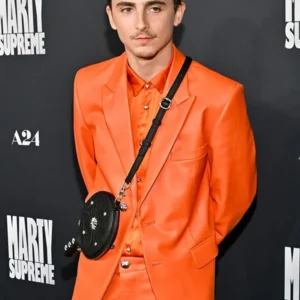 Marty Supreme Orange Leather Blazer 2025