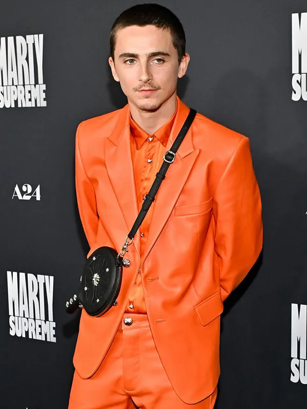 Marty Supreme Orange Leather Blazer 2025