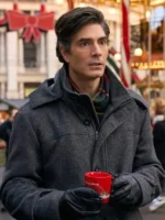 Brandon Routh Grey Wool Hooded Coat Keller Christmas - Image 2