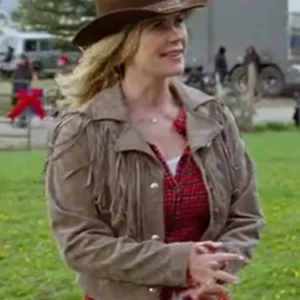 Finding Mr. Christmas 2025 Alison Sweeney Fringe Suede Jacket