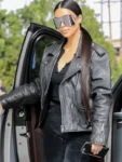 Kim Kardashian Street Style Black Leather Jacket