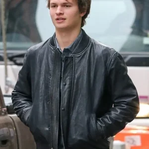 Ansel Elgort Bomber Black Leather Jacket
