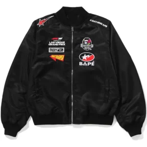 BAPE X F1LV Multi Logo Black Bomber Jacket