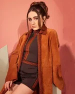 Rachel Sennott Bottoms Brown Leather Coat