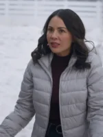 Janel Parrish Christmas on Duty Grey Puffer Jacket 2025 - Image 2