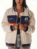 Edmonton Oilers Cream Quilted Bomber Jacket 2025 - Image 3