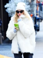 Elsa Hosk White Fur Street Style Jacket - Image 3