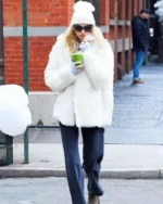 Elsa Hosk White Fur Street Style Jacket