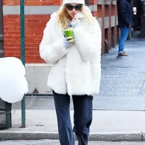Elsa Hosk White Fur Street Style Jacket