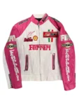 Ferrari Pink White Racing Leather Jacket Unisex