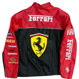 Ferrari Red Black Vintage Racing Leather Jacket