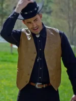 Jonathan Bennett Brown Leather Vest Finding Mr. Christmas