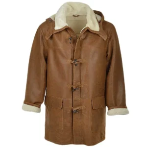 Genuine Brown Leather Men’s Toggle Coat