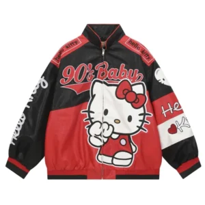 Hello Kitty 90s Baby Red & Black Leather Jacket