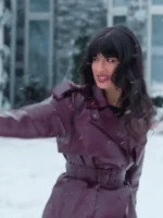 A Merry Little Ex-Mas Jameela Jamil Leather Coat 2025 - Image 3