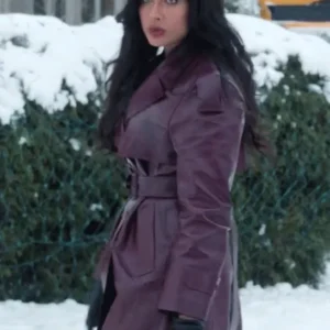 A Merry Little Ex-Mas Jameela Jamil Leather Coat 2025